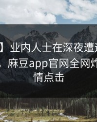 【爆料】业内人士在深夜遭遇八卦震撼人心，麻豆app官网全网炸锅，详情点击