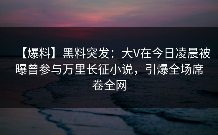 【爆料】黑料突发：大V在今日凌晨被曝曾参与万里长征小说，引爆全场席卷全网