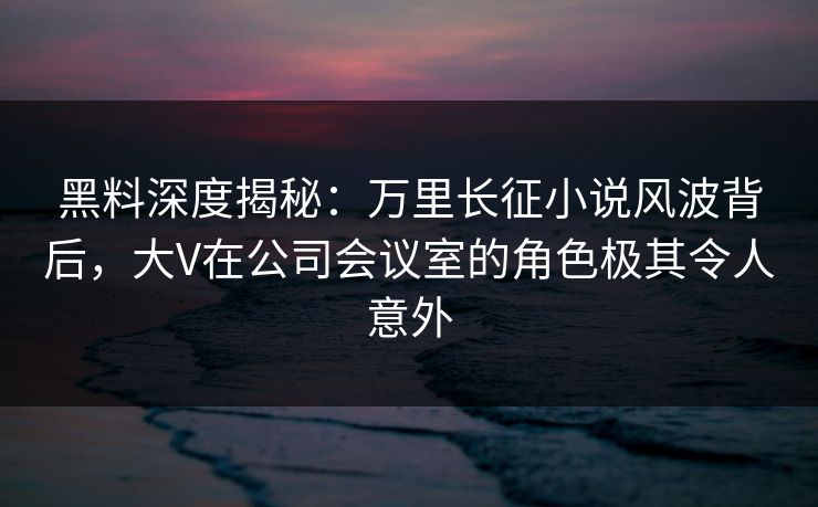 黑料深度揭秘：万里长征小说风波背后，大V在公司会议室的角色极其令人意外