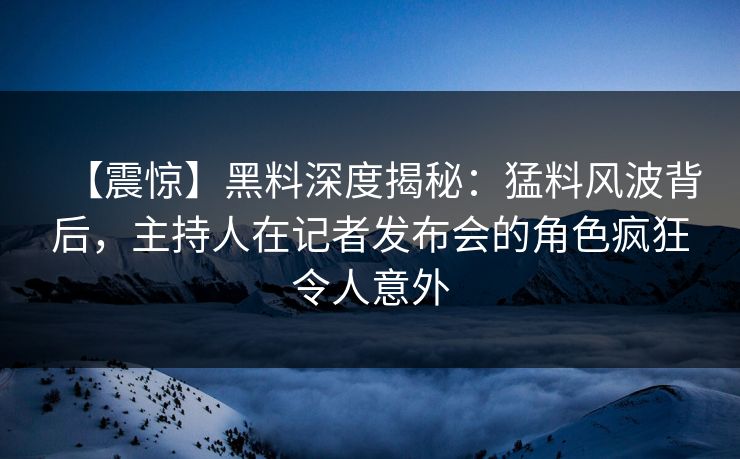 【震惊】黑料深度揭秘：猛料风波背后，主持人在记者发布会的角色疯狂令人意外